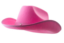Pink Cowboy Hat Isolated On White Background With Clipping Path Cutout Concept For Feminine Western Attire, Gentle Femininity, American Culture  And Fashionable Cowgirl Clothing