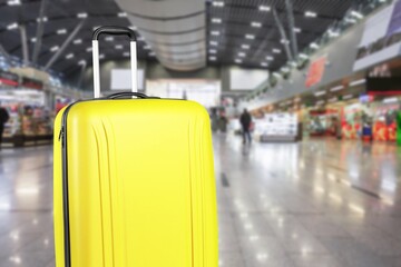 Canvas Print - Travel concept with luggage in the airport terminal waiting area, summer vacation concept, traveling and enjoying concept