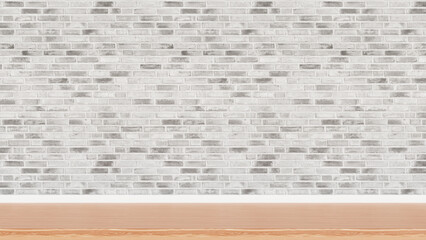 Wall Mural - Empty Space with wooden floor on brick wall background. 3D rendering