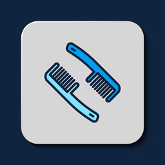 Sticker - Filled outline Hairbrush icon isolated on blue background. Comb hair sign. Barber symbol. Vector