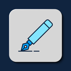 Poster - Filled outline Fountain pen nib icon isolated on blue background. Pen tool sign. Vector