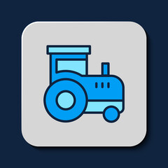 Sticker - Filled outline Tractor icon isolated on blue background. Vector