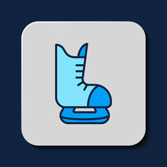 Poster - Filled outline Skates icon isolated on blue background. Ice skate shoes icon. Sport boots with blades. Vector