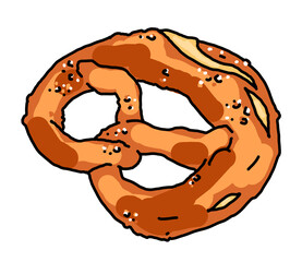 Wall Mural - Tasty brezel for Oktoberfest celebration. Baked snack, bread for cafe, restaurant menu. Beer food for happy party people. Hand drawn illustration. Cartoon style line drawing.