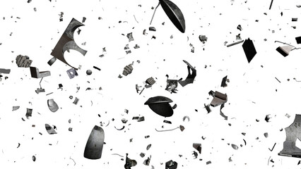 Wall Mural - space debris in earth orbit, dangerous trash isolated on white background