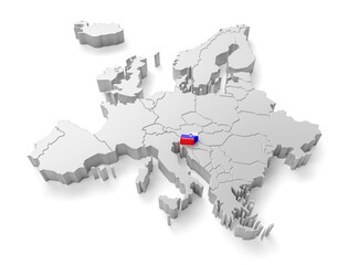 Wall Mural - europe map with Slovenia country flag in 3d render