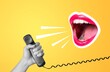 © BillionPhotos.com - Modern art collage. A crazy mouth screams. A human hand with a phone. The concept of human relations.