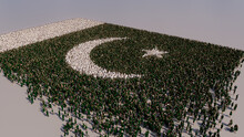 Aerial View Of A Crowd Of People, Coming Together To Form The Flag Of Pakistan. Pakistani Banner On White Background.