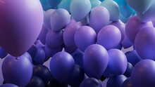 Youthful Celebration Wallpaper, With Blue, Purple And Turquoise Balloons. 3D Render.