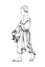 Walking Novice Monk Freehand Sketch