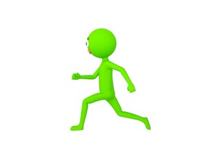 Sticker - Green Man character running to the left side in 3d rendering.