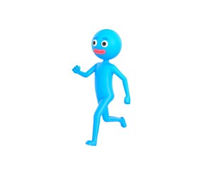 Sticker - Blue Man character running in 3d rendering.