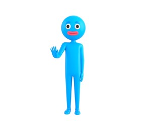 Wall Mural - Blue Man character puts out his hand and orders to stop in 3d rendering.