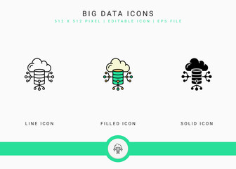 Fototapete - Big data icons set vector illustration with solid icon line style. Cloud database concept. Editable stroke icon on isolated background for web design, user interface, and mobile application