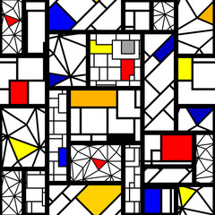 Leinwandbilder - Mondrian coollage style design. Seamless vector pattern.