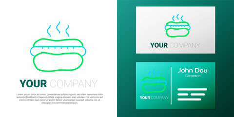 Canvas Print - Line Hotdog sandwich with mustard icon isolated on white background. Sausage icon. Fast food sign. Colorful outline concept. Vector