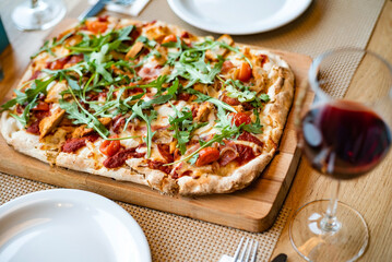 Canvas Print - italian pizza and red wine