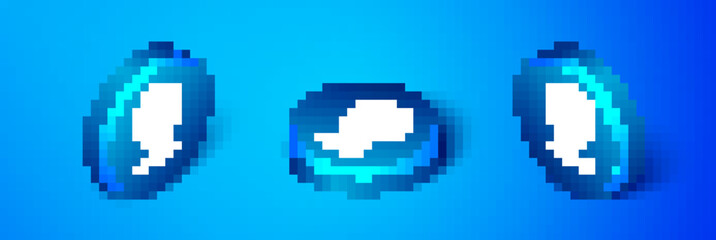 Poster - Isometric Worker location icon isolated on blue background. Blue circle button. Vector