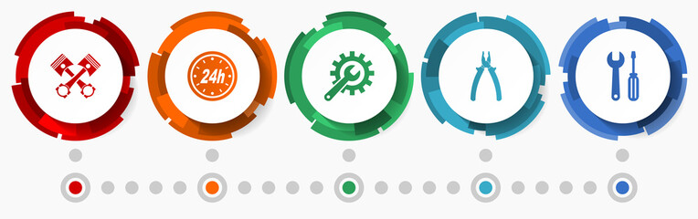 Aufkleber - Car serivce and auto repair vector icon set, flat design web buttons, workshop infographic template in eps 10