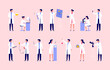 Scientists research in laboratory. Woman and man doctors in science lab. People characters set in medical uniform. Chemistry experiments. Chemists with test tubes. Vector illustration