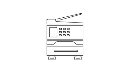 Poster - Black line Printer icon isolated on white background. 4K Video motion graphic animation