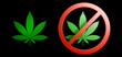 3D illustration, Cannabis leaf and Sign of prohibition cannabis, Stop red sign ban marijuana. Stop drug sign