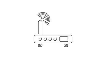 Poster - Black line Router and wi-fi signal icon isolated on white background. Wireless ethernet modem router. Computer technology internet. 4K Video motion graphic animation