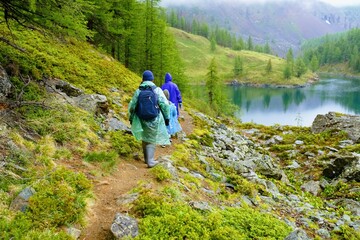 Wall Mural - People hiking in the mountains 