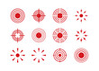 © Elena Pimukova - Pain point icons set. Pain red circles mark. Target spot symbols for medical design. Concept killer for headaches, abdominal aches. Editable stroke. Vector illustration isolated on white background.