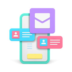 Poster - Incoming message chatting smartphone application user interface navigation button screen realistic 3d icon vector