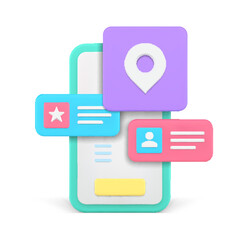 Poster - Smartphone location map application button user interface window label realistic 3d icon vector