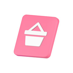 Poster - Pink shopping cart badge digital store user interface button displaced isometric 3d icon vector