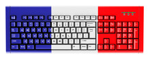 French Flag Painted On Computer Keyboard. 3D Rendering