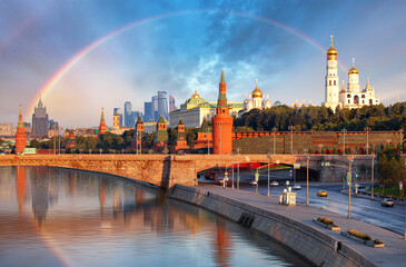 Sticker - Russia, Moscow city skyline at sunset