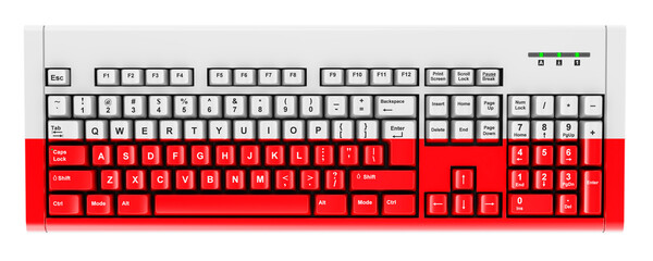 Polish flag painted on computer keyboard. 3D rendering