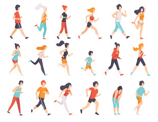 Poster - People Runner in Sportive Clothes Running and Jogging Engaged in Sport Activity Big Vector Set