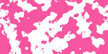 Pink Cowhide With White Spots As A Seamless Pattern. Spotted Vector Background. Animal Print. Panda, Dalmatian Or Appaloosa Horse Skin Texture.