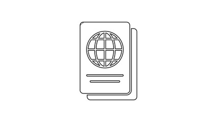 Poster - black line passport with biometric data icon isolated on white background. identification document. 