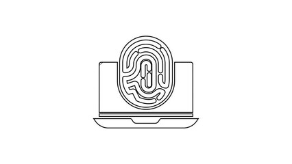 Aufkleber - Black line Laptop with fingerprint icon isolated on white background. ID app icon. Identification sign. Touch id. 4K Video motion graphic animation