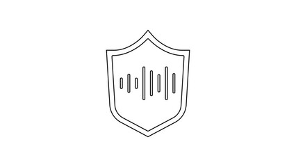 Poster - Black line Shield voice recognition icon isolated on white background. Voice biometric access authentication for personal identity recognition. 4K Video motion graphic animation