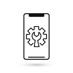 Mobile phone with technical support flat design icon.