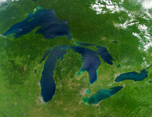 Top View Of Great Lakes Satellite Image. Elements Of This Image Furnished By NASA.