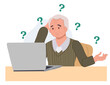 © Thidarat - old man don't know how to use laptop.senior man with technology problem concept. vector illustration