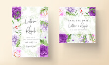 Purple Flower And Leaves Wedding Invitation Card Template