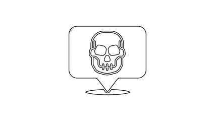 Wall Mural - Black line Skull icon isolated on white background. Happy Halloween party. 4K Video motion graphic animation