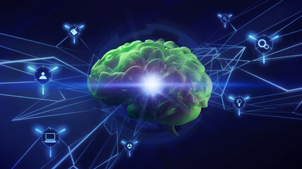 brain, a.i. 3d rendering concept. a futuristic technology and science composition template, with a h