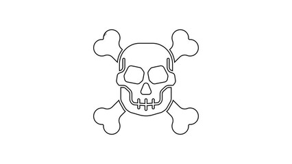 Wall Mural - Black line Skull on crossbones icon isolated on white background. Happy Halloween party. 4K Video motion graphic animation