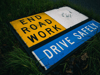 End road work sign