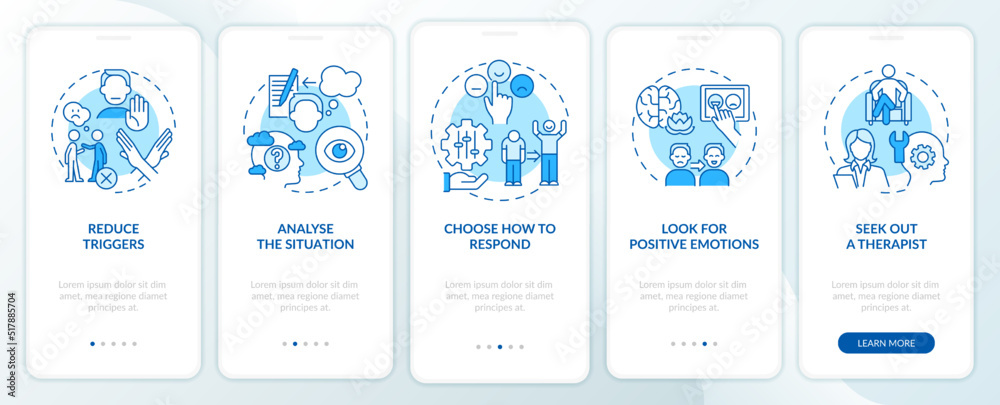 Strategies for emotional regulation blue onboarding mobile app screen ...
