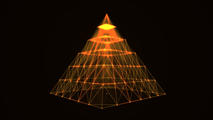 Wall Mural - Sci-fi pyramid with particles and lines. Figure frame. Concept network connection. Abstract technology background. 3d rendering.